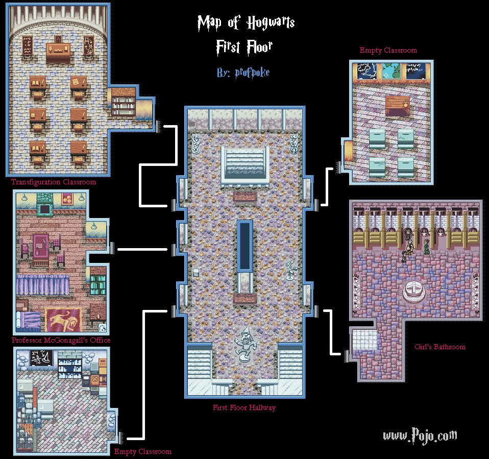 The First Floor of Hogwarts Castle on Gameboy Color