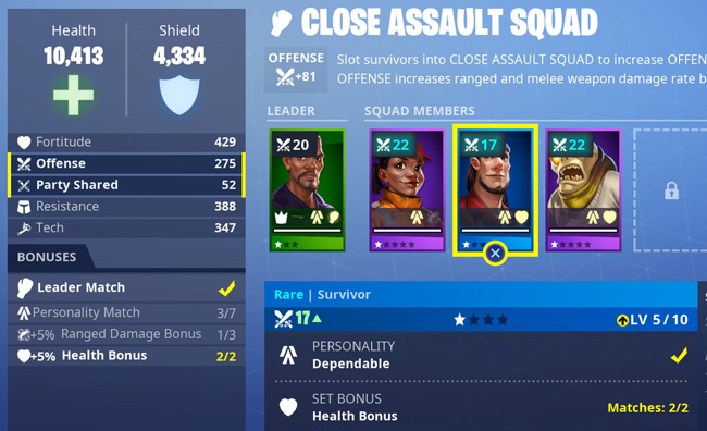 personality and set bonuses - what are survivors for in fortnite