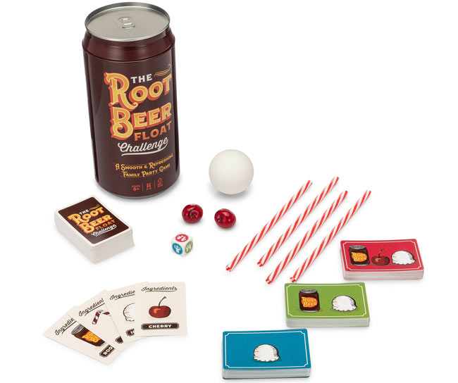 Includes 1 Ice Cream Ball, 2 Cherries, 4 Straws, 1 Root Beer Can, 1 Challenge Die, and 200 Game Cards.