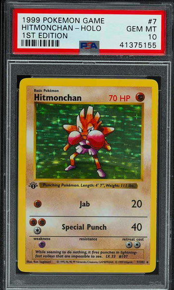 1999 Pokemon Base Set 1st Edition Holo Shadowless Hitmonchan #7 PSA 10 GEM MINT