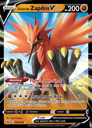 Card Galarian Zapdos V 173/198 da coleção Chilling Reign