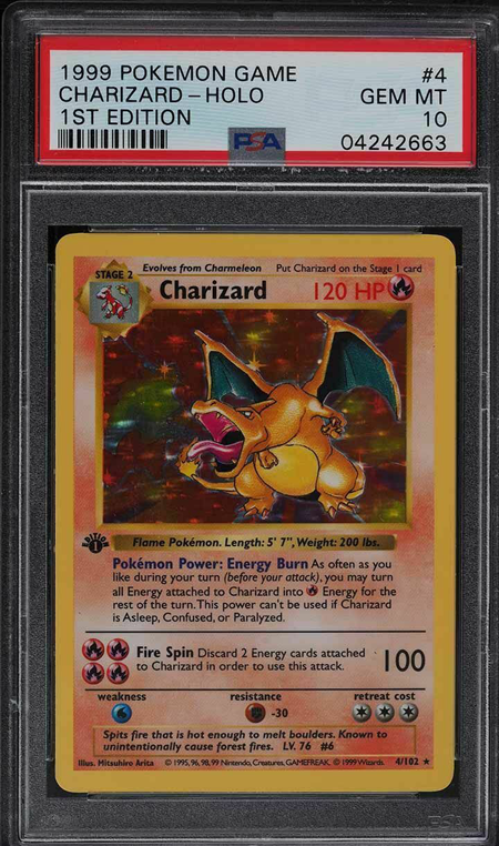 1999 Pokemon Base Set 1st Edition Shadowless Holo Charizard #4 PSA 10 GEM MINT