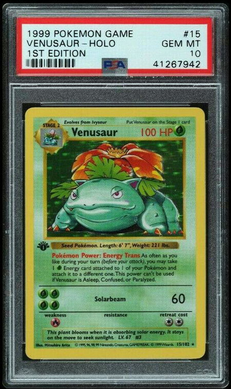 PSA 10 Venusaur 1999 Pokemon Base 1st Ed Shadowless 15/102 GEM MINT